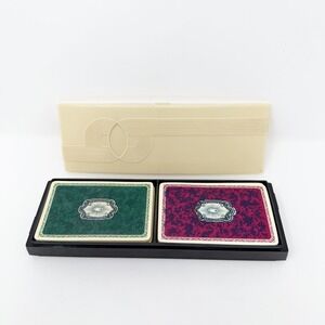 Vintage‎ Cruver Art Deco Plastic Playing Cards Celluloid Case Green Burgundy USA